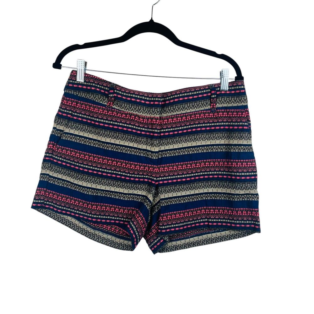 Ann Taylor Loft Shorts Womens 4 Blue Pink Riviera Tribal Textured Pattern Summer